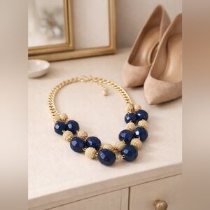 Lilly Pulitzer “On the Rocks” Statement Necklace Navy Gold Y2K